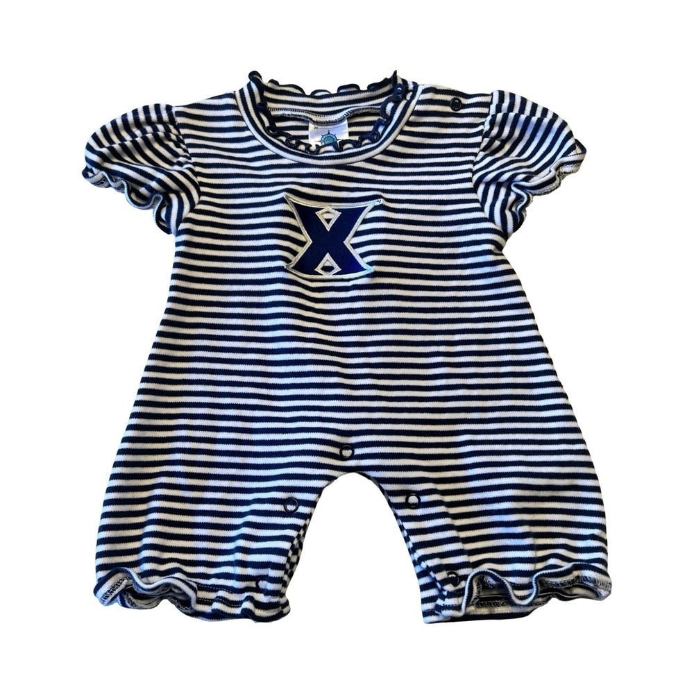 Creative Knitwear Baby Girl Navy White Striped Romper Lettuce Trim 12M Style 436